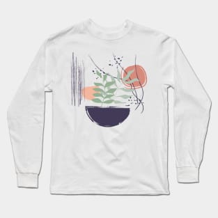 Abstract shapes lines dots and leaves digital design Long Sleeve T-Shirt